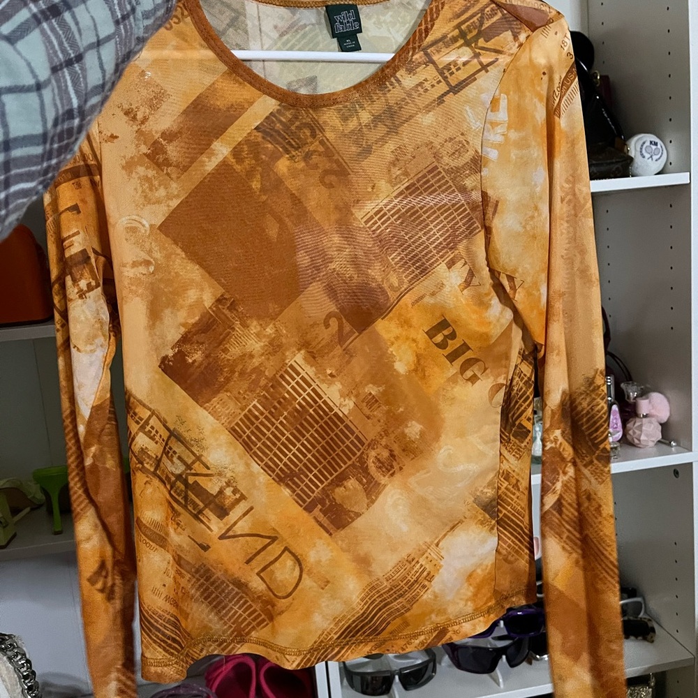 Wild Fable Orange Patterned Long Sleeve Tee